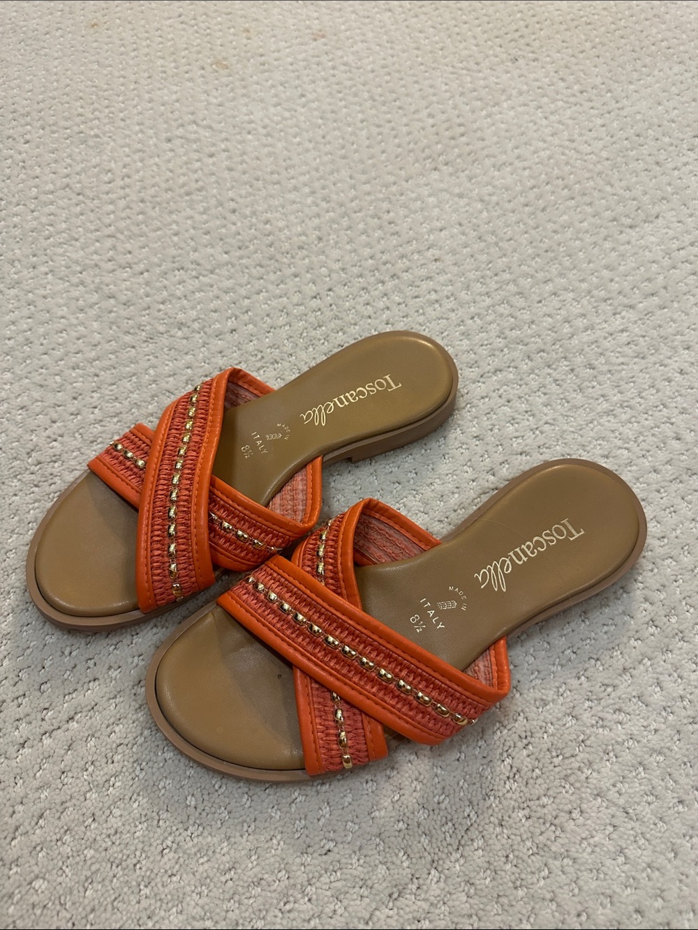 Toscanelle Orange Cross-Strap Slide Sandals